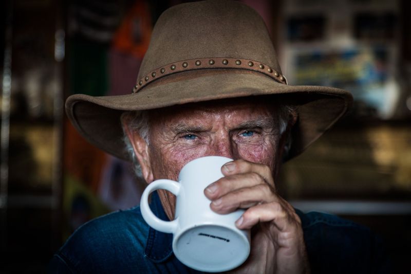 Alfons (Alf) Staudach at Bagdad Cafe drinking coffee