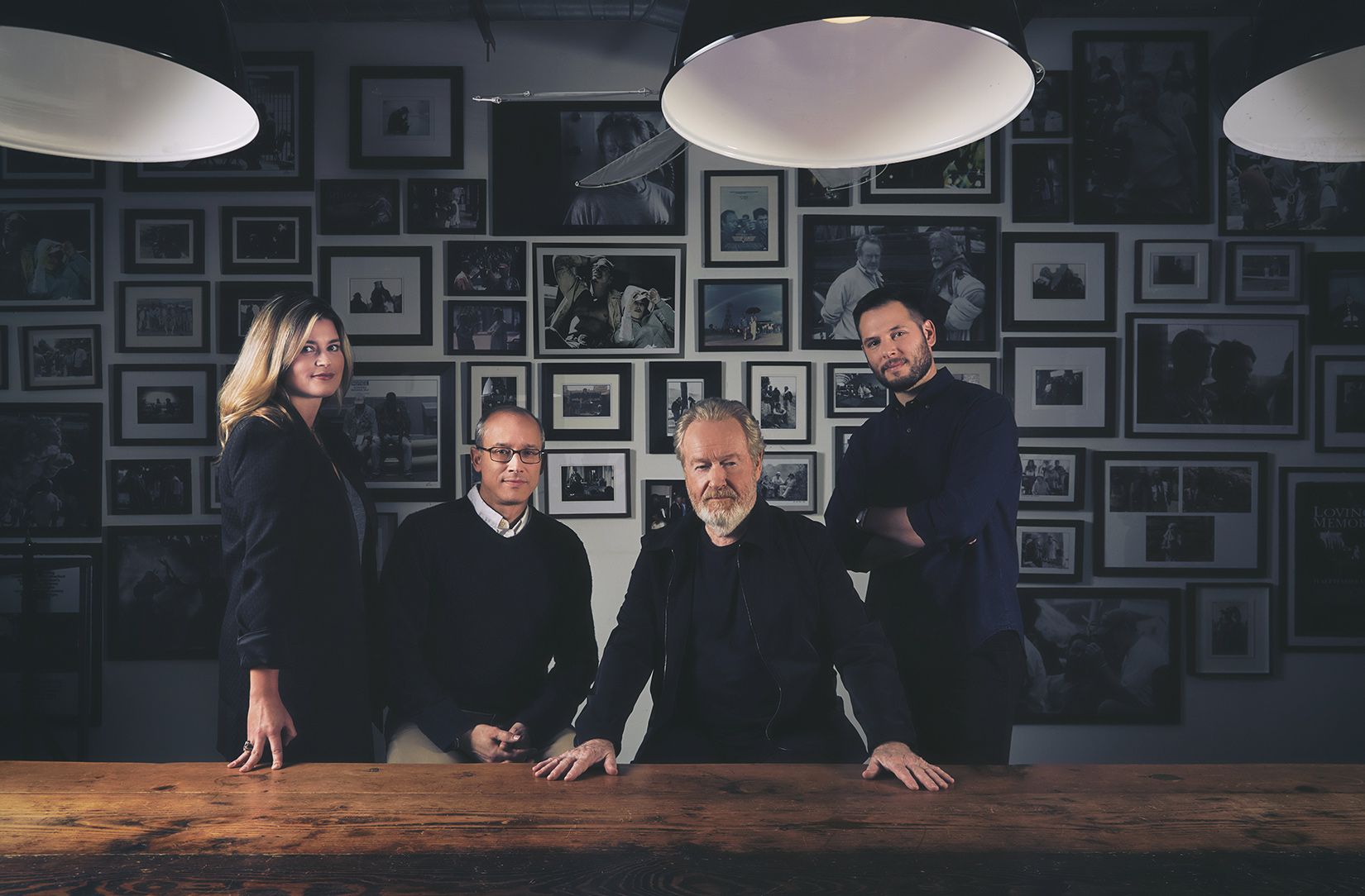 Ridley Scott team, Scott Free Production photographed in his Los Angeles production studio