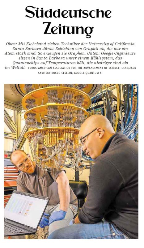 Süddeutsche Zeitung Newspaper featuring Google Quantum Computer