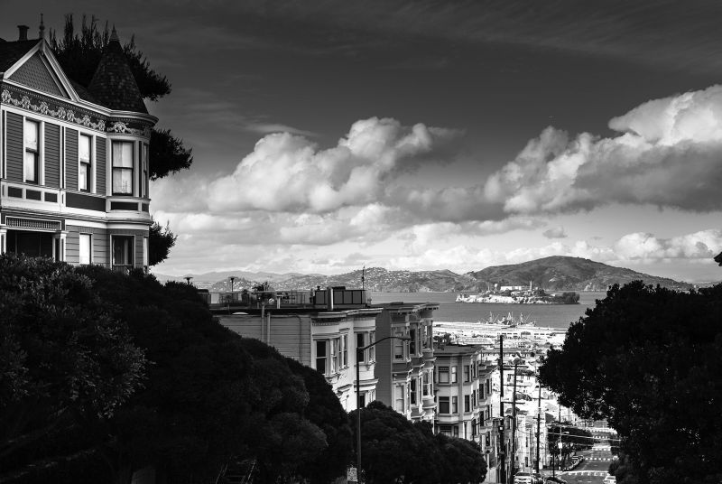 San Francisco Russian hills with Alcatraz in the background