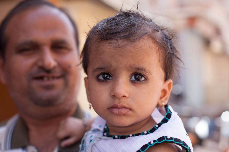 Father and daughter portrait in a small village in Rajasthan
