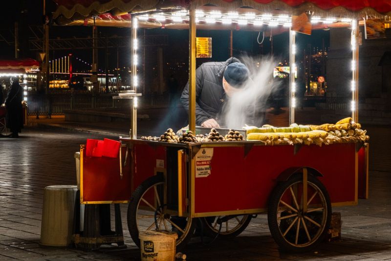 Istanbul, night time vendor with steam