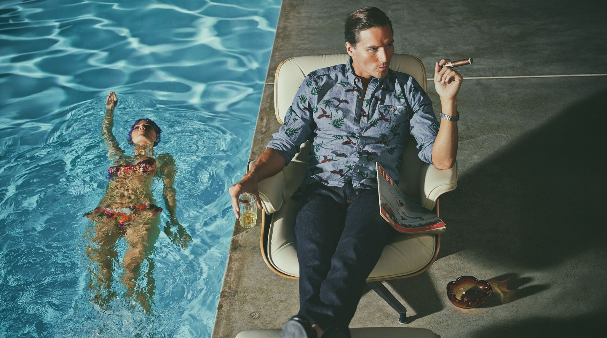 The Stahl House Fashion shoot at night Vintage Hollywood, pool scene 